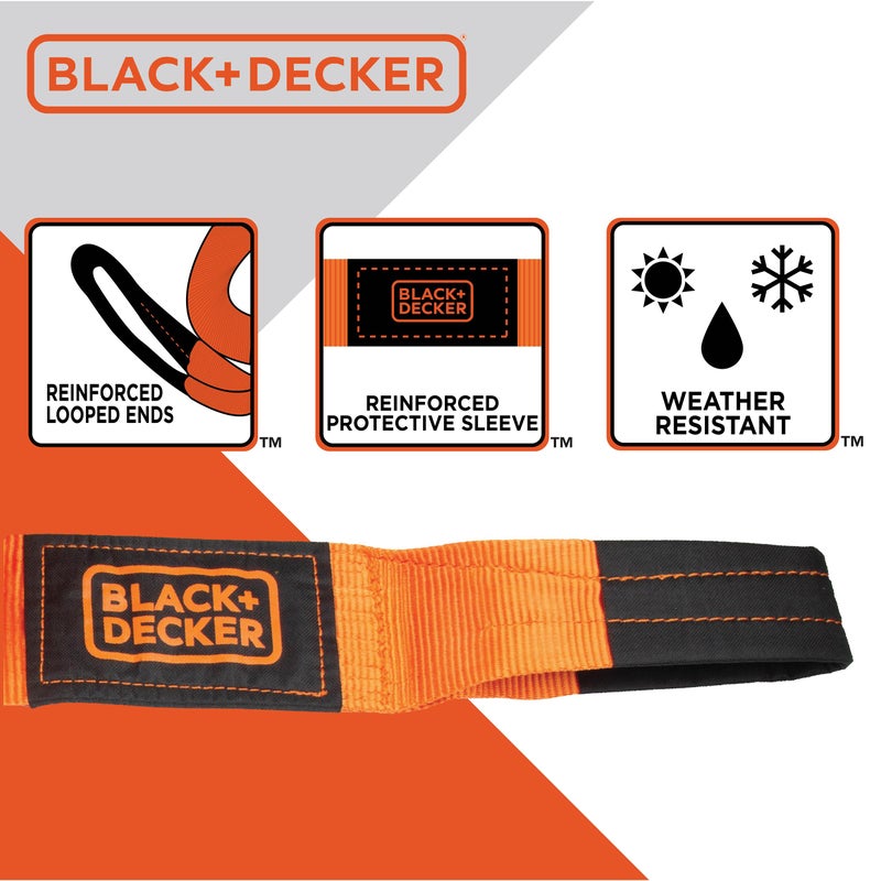 BLACK+DECKER BD1003 Black/Orange 4"" x 30' Recovery Strap - Heavy-Duty (20 000 lb Break Strength) for Emergency Off-Road 4x4 Towing - Image 3